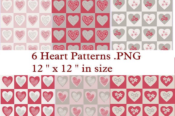A Set of 6 Heart Digital Patterns