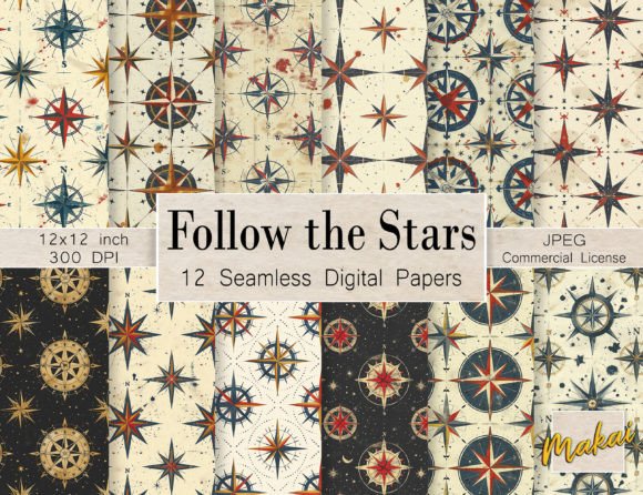 Classic Compass Rose Seamless Patterns