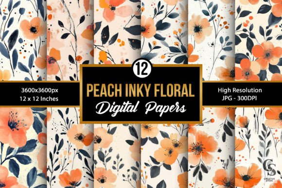 Peach Inky Flowers Seamless Patterns: A Versatile Digital Resource for Creative Projects
