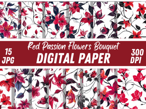 Red Passion Flowers Bouquet Patterns for Creative Projects