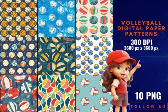 Volleyball Digital Paper Patterns: Elevate Your Sports Projects with the Spike It Up Collection